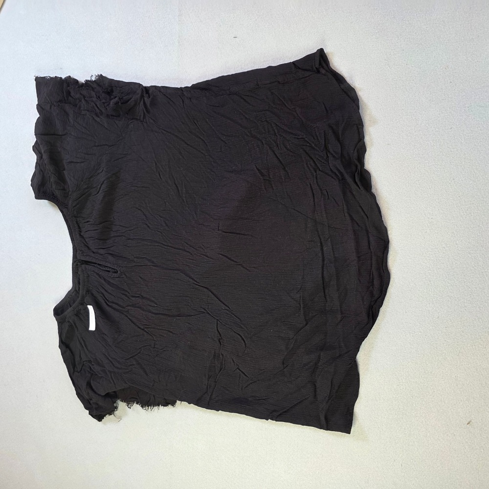 ana A New Approach Black Rayon Grunge Frayed Blouse Top Womens Large